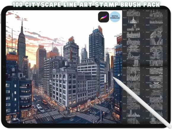 Download Procreate Skyline Cityscape Brush Stamps - Brush stamps Collection