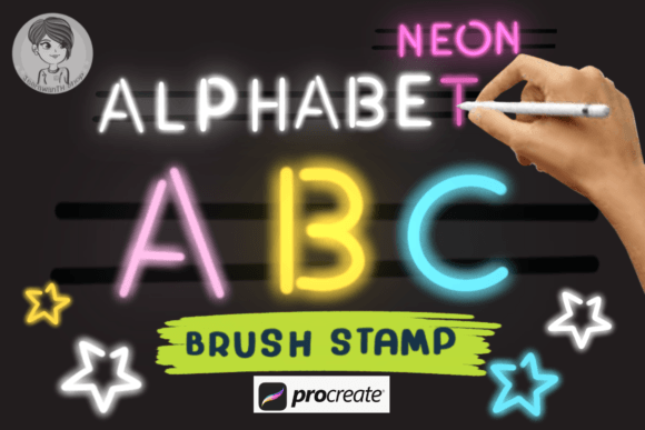 Download Neon Alphabet Brush Stamps - Brush stamps Collection