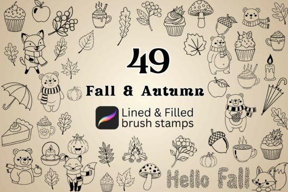 Download 49 Fall &amp; Autumn Procreate Brush Stamps - Brush stamps Collection