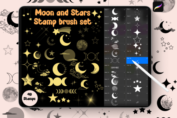 Download Moon and Stars Procreate Brush Stamps - Brush stamps Collection