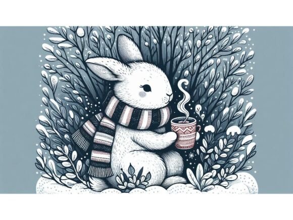 Download A Rabbit Nestled in a Snowy Bush, Wearin - Premium Bundle