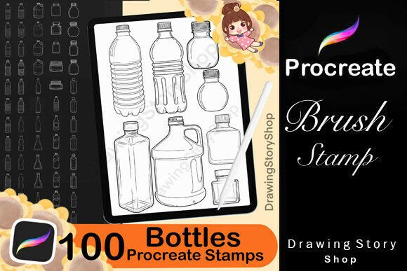Download 100 Procreate Bottle Brush Stamps - Brush stamps Collection
