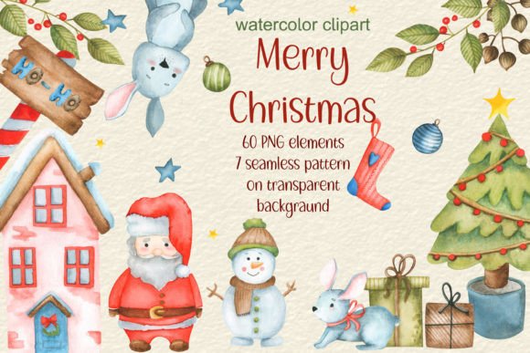 Download Cute  Christmas Clipart Watercolor Kit - Watercolor kit Collection